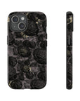 Dark floral Vintage phone case,Black retro Tough Case,iPhone 15 14 Pro Max|Glossy or Matte,Gothic, Galaxy Tough Case S23 S22 S21 Plus Ultra.-Phone Case-Dalge