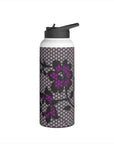 Dark Purple Lace Stainless Steel Water Bottle, Black Floral Water Bottle, Vintage Design Drinkware, vintage Lace Drinkware, Vintage floral-Mug-Dalge