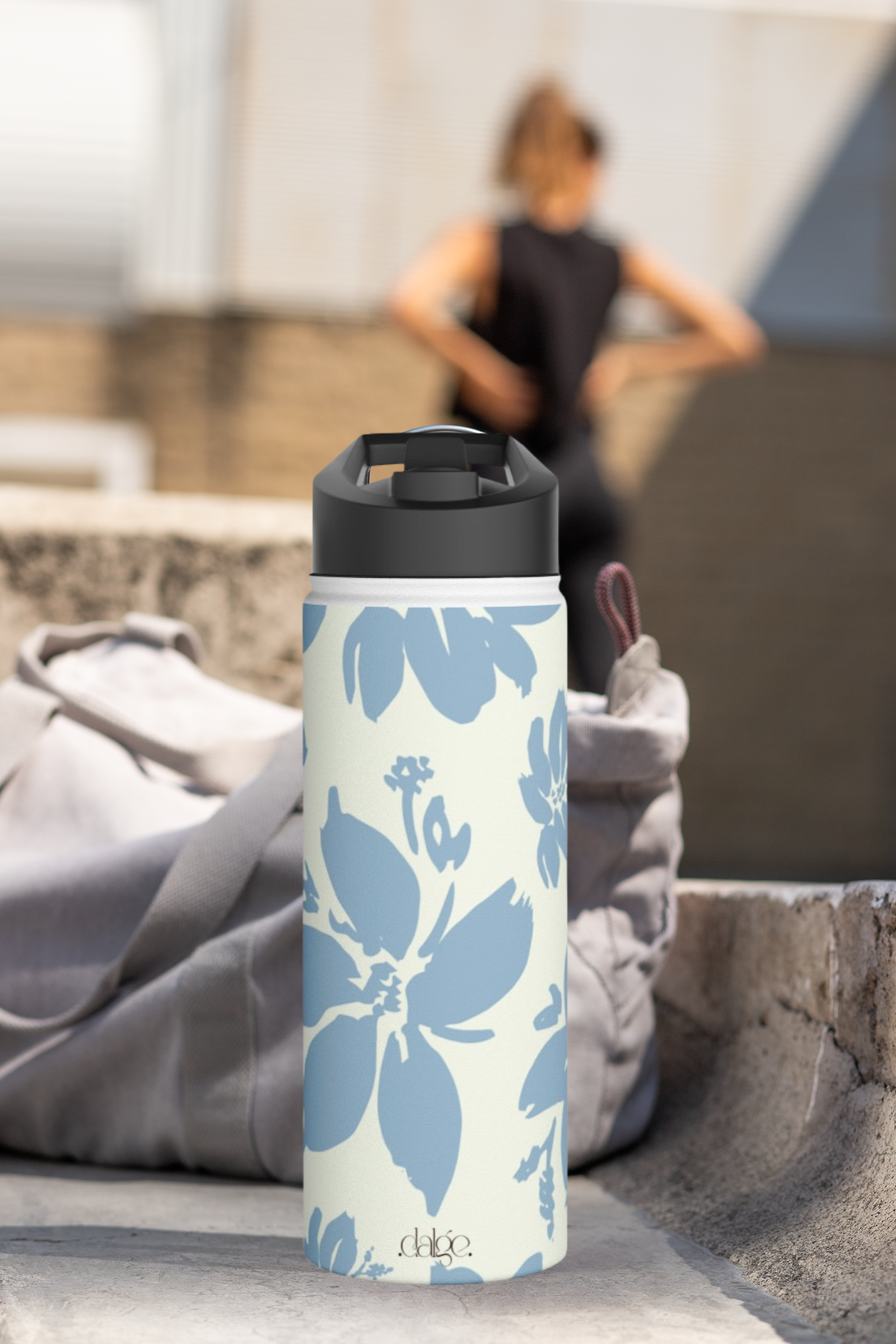 Cream Blue Aesthetic Pastel Floral Stainless Steel Water Bottle, Pastel Floral Water Bottle, Vintage Design Drinkware, Cream pastel Floral Drinkware, Vintage floral water bottle.-Mug-Dalge