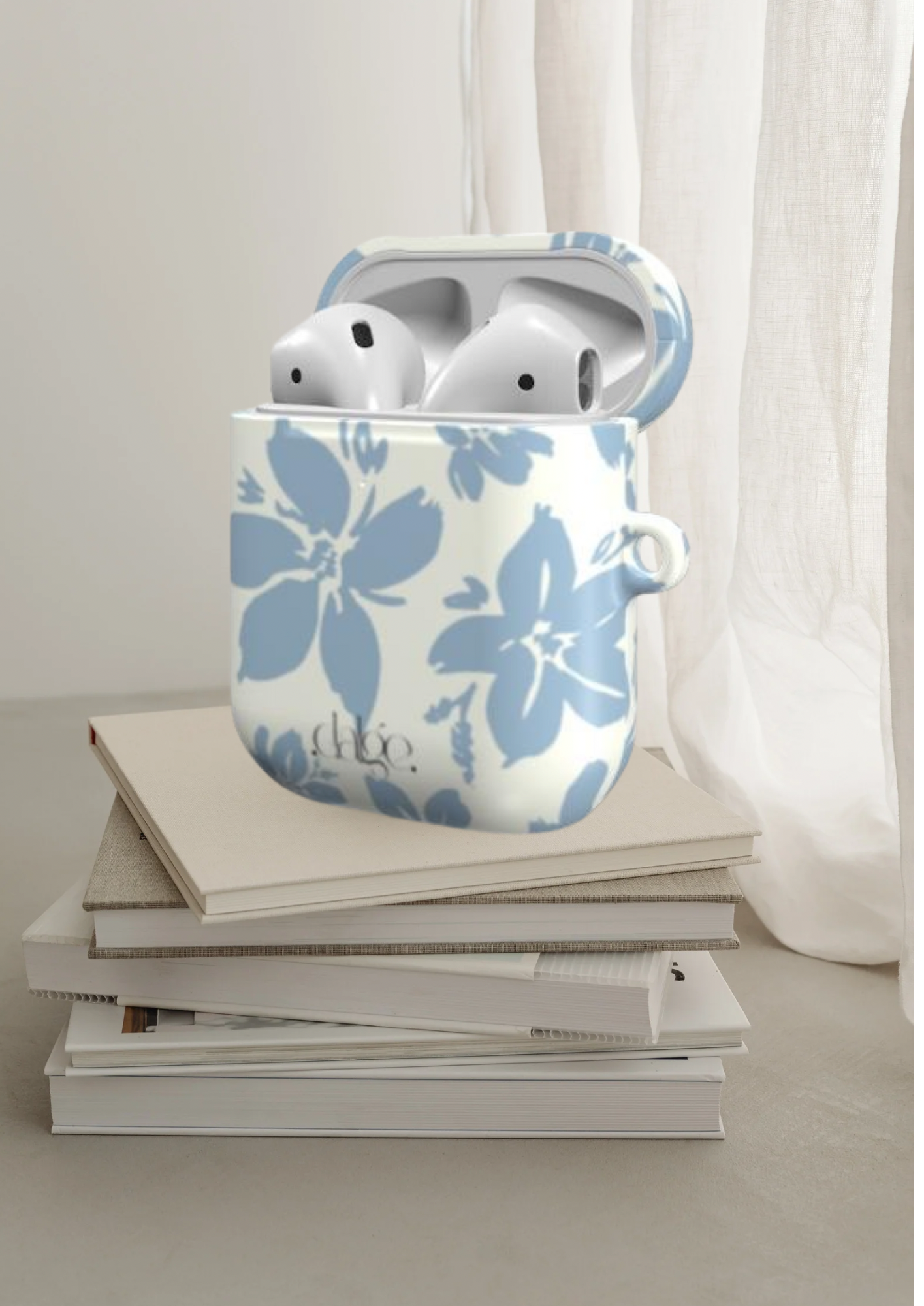 Cream Blue Aesthetic Pastel Floral AirPod Pro Case Full Wrapped design-Tech Accessories-Dalge