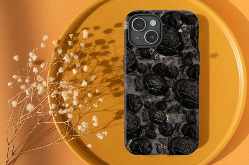 Dark floral Vintage phone case,Black retro Tough Case,iPhone 15 14 Pro Max|Glossy or Matte,Gothic, Galaxy Tough Case S23 S22 S21 Plus Ultra.-Phone Case-Dalge