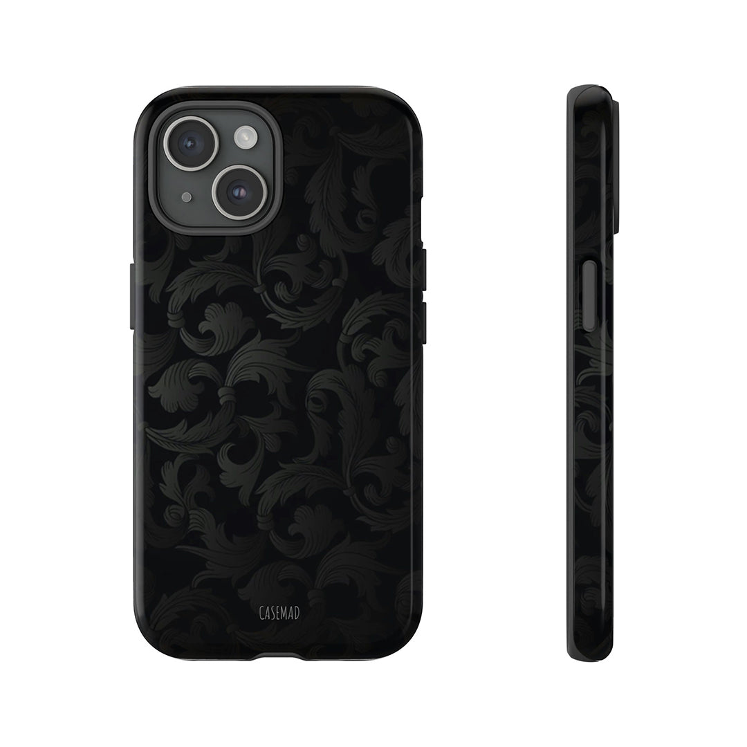 Dark Floral Phone Case, Black Retro Tough Case, iPhone 15 14 Pro Max| Glossy Or Matte, Gothic, Samsung Galaxy Tough Case S23 S22 S21 Plus Ultra-Phone Cases-Dalge