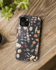 Dark Floral Tough Case, iPhone Tough Case 11, 12, 13, 14, 15 Pro, Pro Max, Plus, Mini, iPhone 8, 7, Black Floral, Glossy Black, Valentine's Gifts-Phone Cases-Dalge