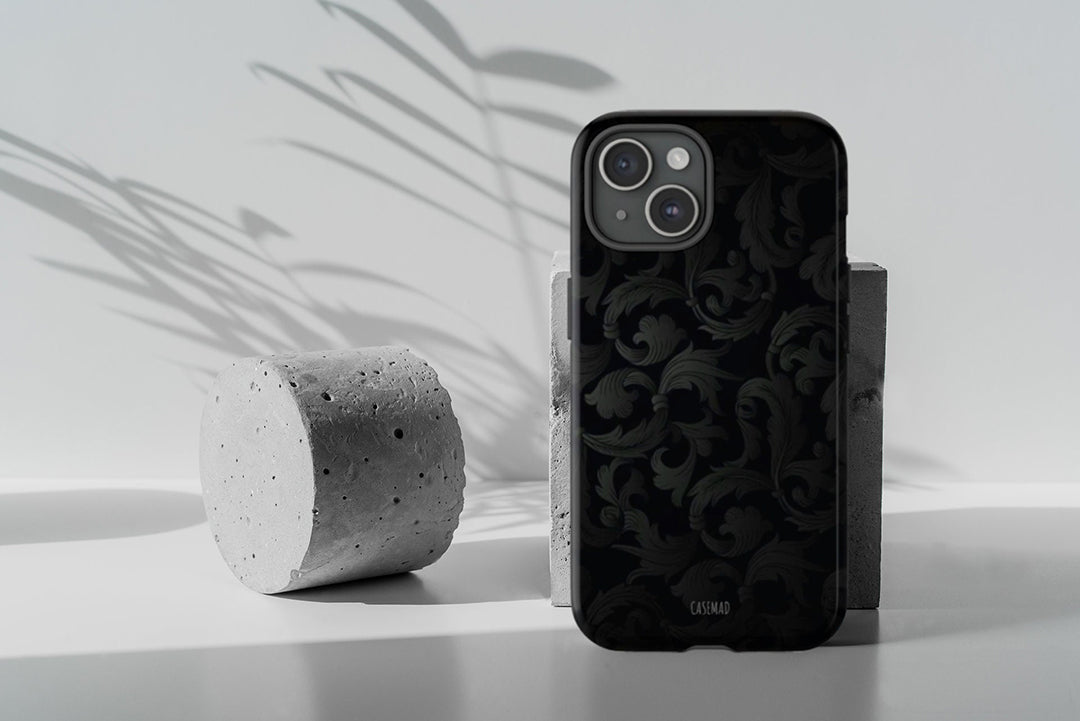 Dark Floral Phone Case, Black Retro Tough Case, iPhone 15 14 Pro Max| Glossy Or Matte, Gothic, Samsung Galaxy Tough Case S23 S22 S21 Plus Ultra-Phone Cases-Dalge