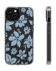 Cream Blue Aesthetic Floral Clear Phone Case For iPhone 14 13 12 11 Galaxy S22 S21, Sleek Phone Case, Modern Phone Case, Dark Aesthetics-Phone Cases-Dalge