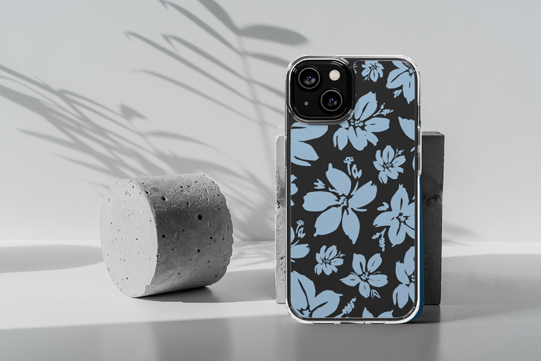 Cream Blue Aesthetic Floral Clear Phone Case For iPhone 14 13 12 11 Galaxy S22 S21, Sleek Phone Case, Modern Phone Case, Dark Aesthetics-Phone Cases-Dalge