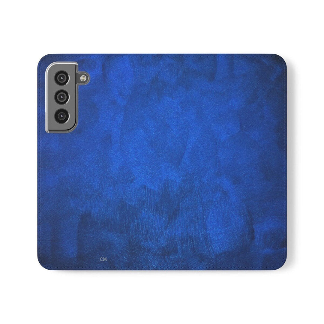 Blue Painting Faux Leather Flip Case, Personalized Wallet Flip Phone Case Blue Ombre Gold For iPhone 13 12 11 Samsung Phone Cases-Phone Cases-Dalge
