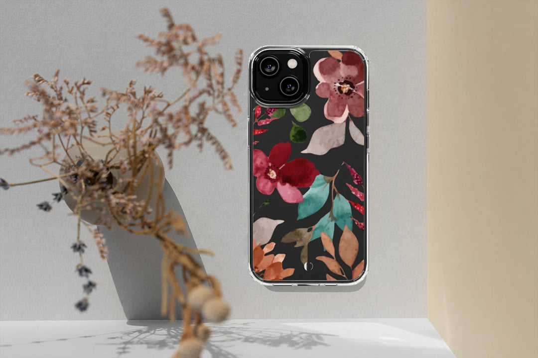 Fall Aesthetic Floral Clear Phone Case For iPhone 14 13 12 11 Galaxy S22 S21 Personalized Gift Idea, Cute Phone Case, Flower Case-Phone Cases-Dalge