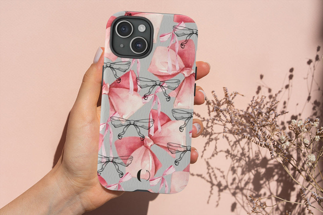 Dreamy Pink Bow Case, iPhone 15, iPhone 14, iPhone 13, 12, Galaxy S23, S22, Girly Bow Case, Pink Aesthetics, Girly Ribbons, Cute Bows Case-Phone Cases-Dalge