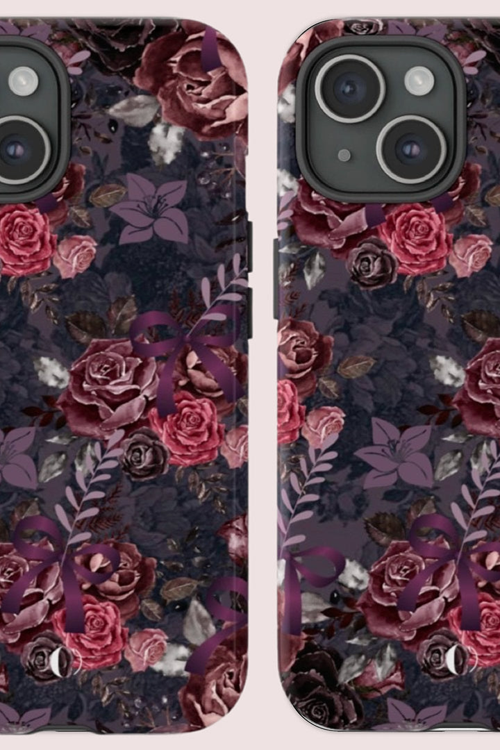 Dark Floral Tough Case, Dark Phone Case For iPhone 15, iPhone 14, Galaxy S23, S22, Dark Aesthetic Academia, Moody Floral Art Case-Phone Cases-Dalge