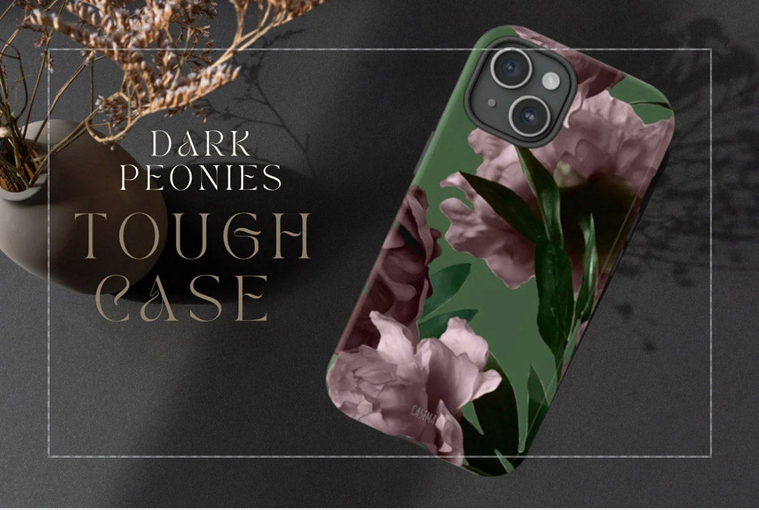 Dark Peonies Floral Phone Case, iPhone Tough Cases For 15, 14, 13, 12, 11, Pro Max, Mini, Samsung Galaxy Cases, Google Pixel Cases, Glossy Mat-Phone Cases-Dalge