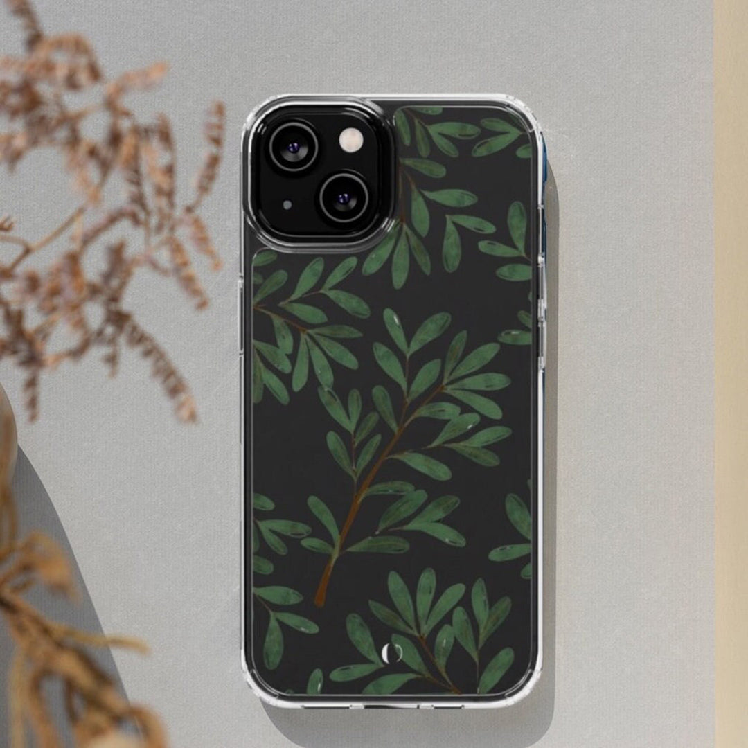 Green Floral Aesthetics Pastel Clear Phone Case For iPhone 14 13 12 11 Galaxy S22 S21 Gift Idea, Cute Phone Case, Dark Floral Aesthetics-Phone Cases-Dalge