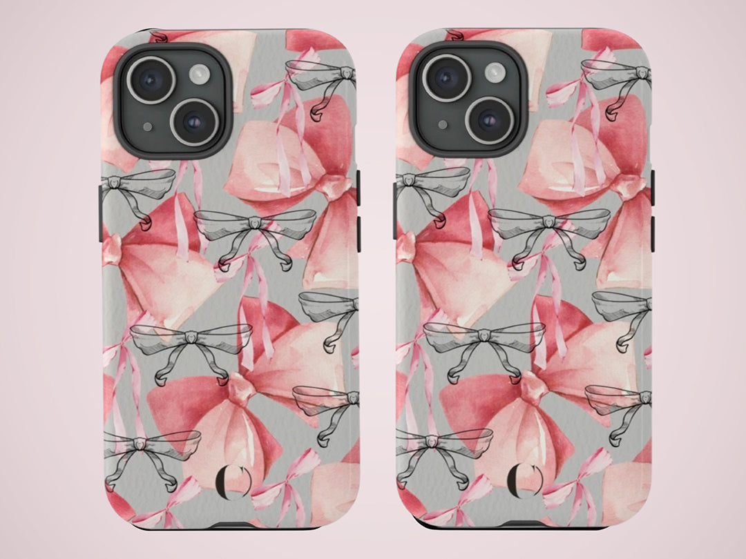 Dreamy Pink Bow Case, iPhone 15, iPhone 14, iPhone 13, 12, Galaxy S23, S22, Girly Bow Case, Pink Aesthetics, Girly Ribbons, Cute Bows Case-Phone Cases-Dalge