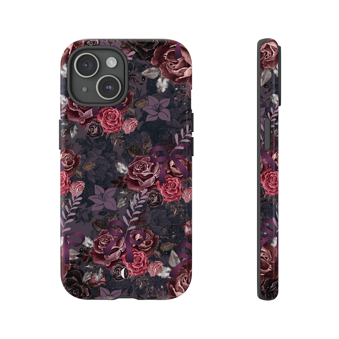 Dark Floral Tough Case, Dark Phone Case For iPhone 15, iPhone 14, Galaxy S23, S22, Dark Aesthetic Academia, Moody Floral Art Case-Phone Cases-Dalge